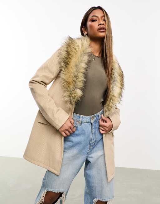 Beige on sale fur collar