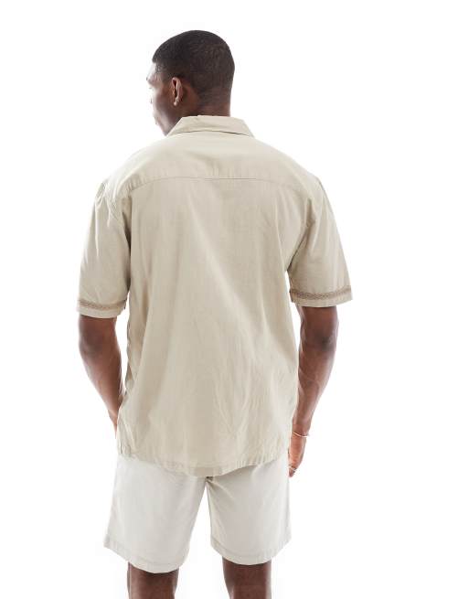 Threadbare border detail short sleeve cotton shirt with