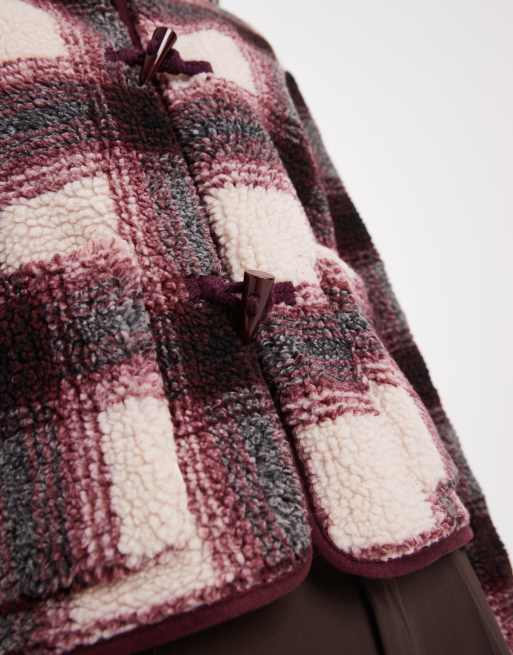 Threadbare – Bordowa kurtka koszulowa w kratkę z zapięciem na kołki z przodu, 2 z 4