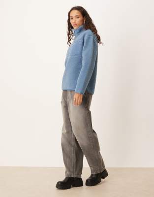 Threadbare Borg 1/4 Zip Fleece Sweater With Pocket Detail In Blue