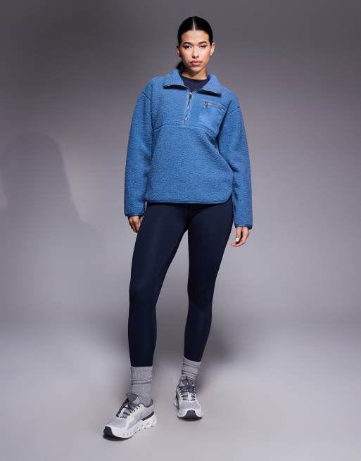 Threadbare borg 1/4 zip fleece sweater with pocket detail in blue, 3 of 4