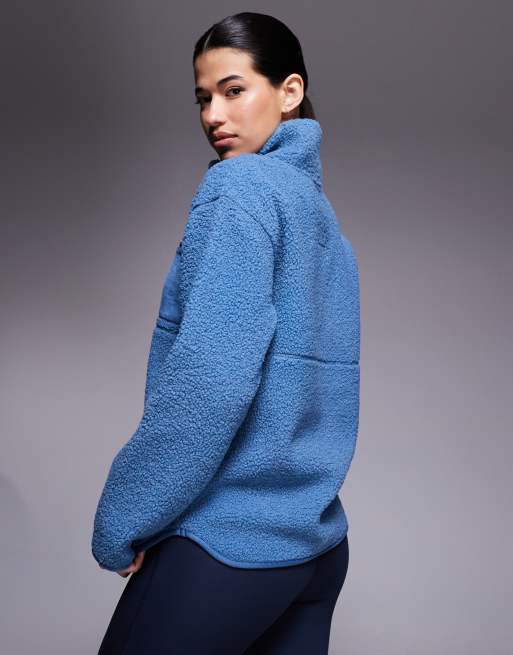 Threadbare borg 1/4 zip fleece sweater with pocket detail in blue, 4 of 4