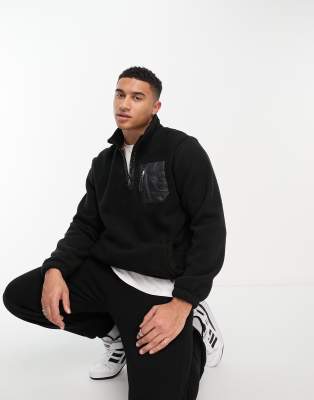 Threadbare borg 1/4 zip pullover jacket in black - ASOS Price Checker