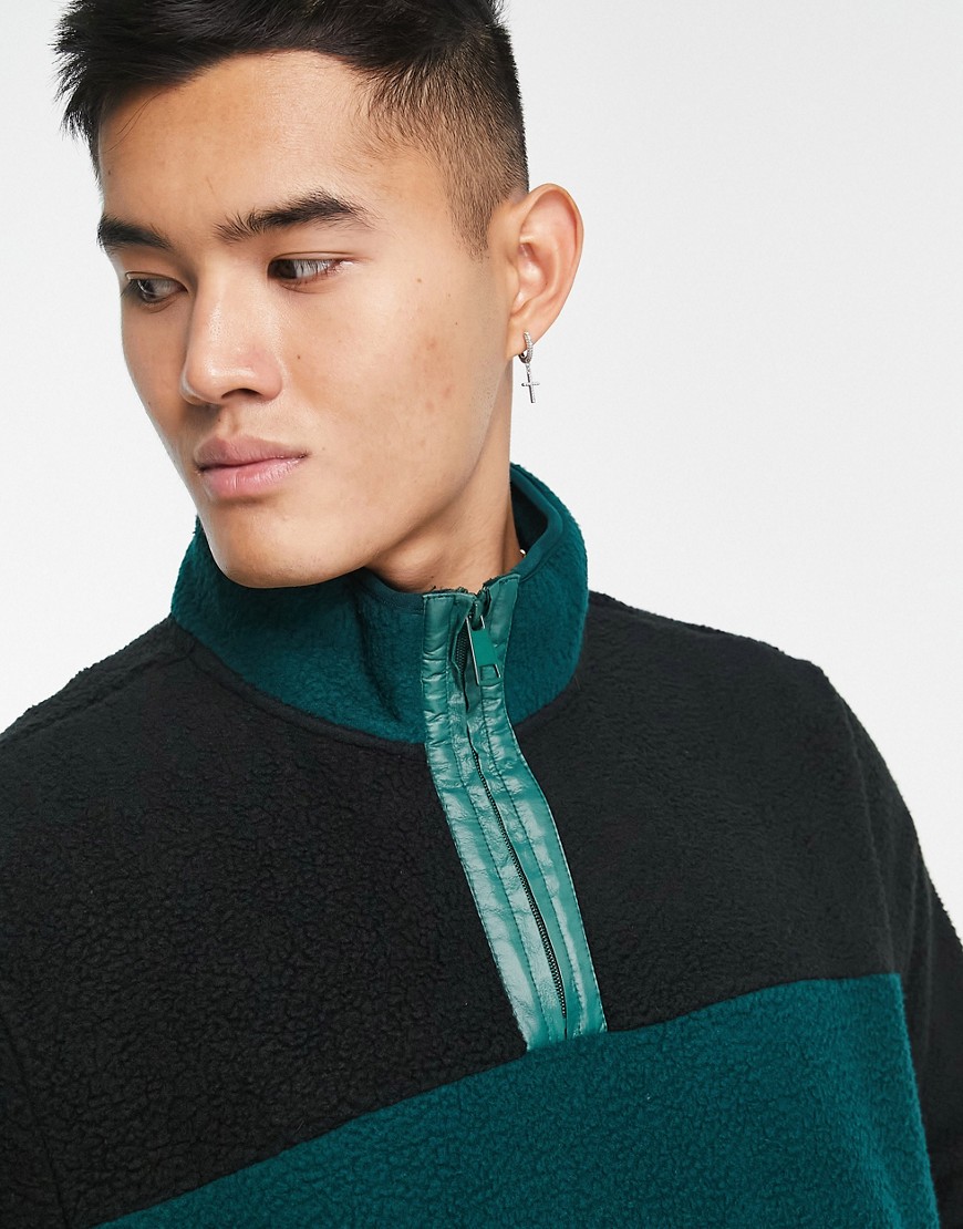 Threadbare borg 1/4 zip pullover in teal-Green