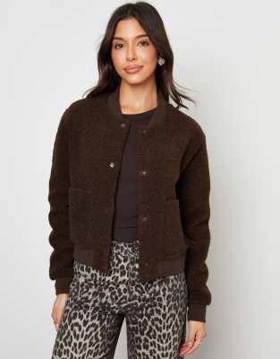 Threadbare Borg Bomber Jacket In Brown