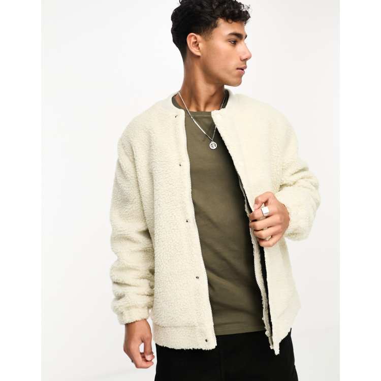 White sherpa bomber clearance jacket