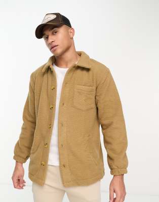 Threadbare borg button up shacket in camel-Neutral