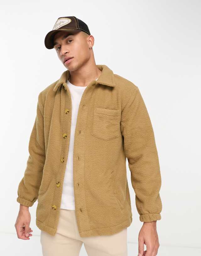 Threadbare - borg button up shacket in camel