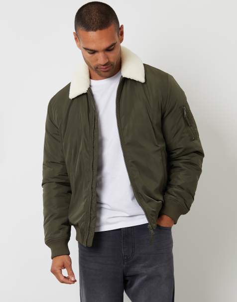 Threadbare Borg collar bomber jacket in khaki - view 1