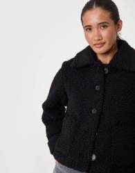 Threadbare Borg cropped jacket in black