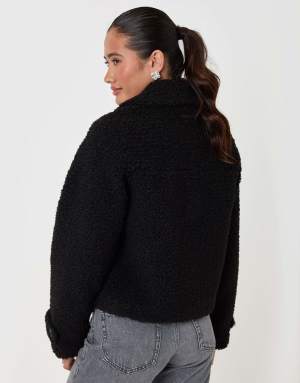Threadbare Borg cropped jacket in black