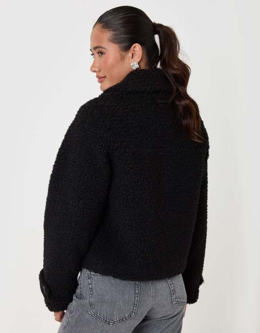 Threadbare Borg cropped jacket in black, 2 of 5