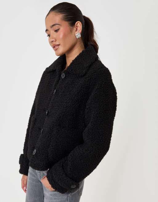 Threadbare Borg cropped jacket in black, 3 of 5