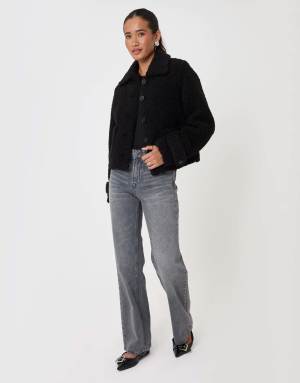 Threadbare Borg cropped jacket in black