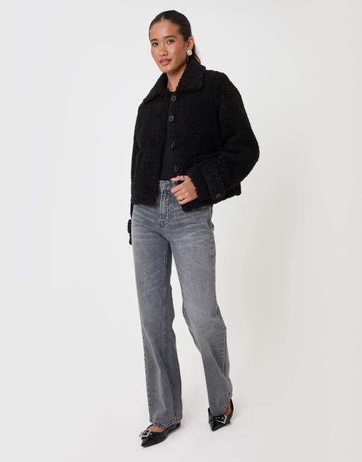 Threadbare Borg cropped jacket in black, 4 of 5