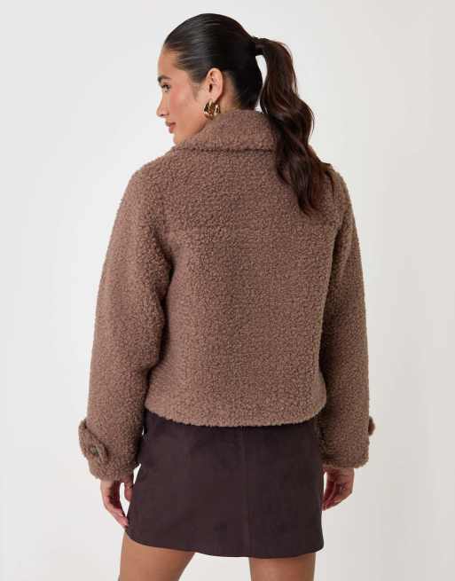 Threadbare Borg cropped jacket in mink brown, 2 of 5