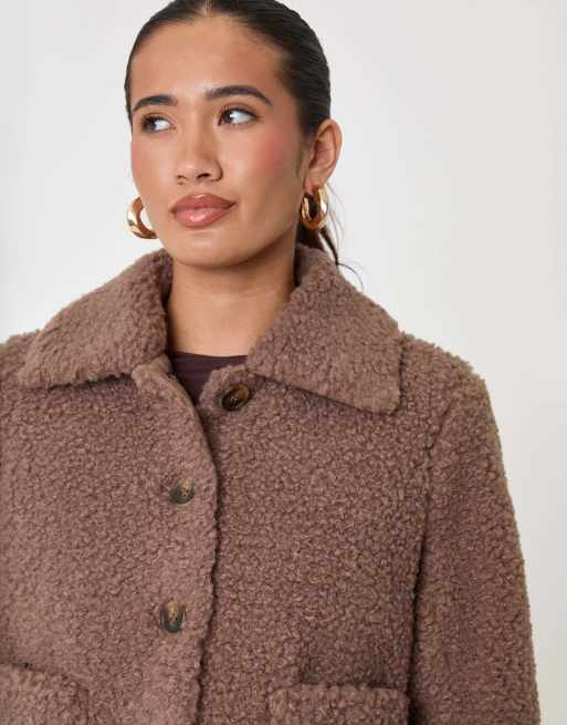 Threadbare Borg cropped jacket in mink brown, 3 of 5