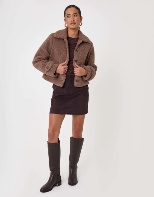 Threadbare Borg cropped jacket in mink brown, 4 of 5
