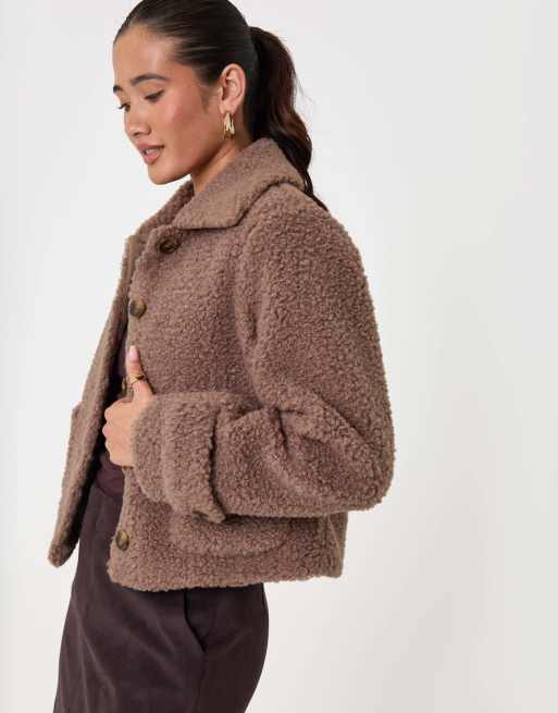 Threadbare Borg cropped jacket in mink brown, 5 of 5