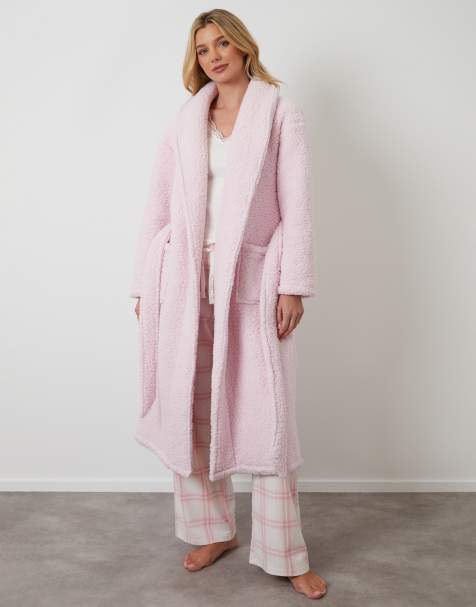 Threadbare Borg dressing gown in pink - view 1