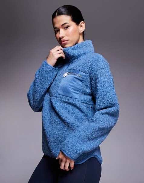 Threadbare - Borg fleece met 1/4 rits en zakdetail in blauw - view 1