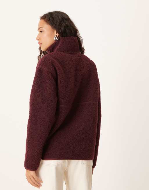 Threadbare - Borg fleece met 1/4 rits en zakdetail in vijgkleur, 3 van 4