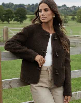 Threadbare Borg Fleece Toggle Jacket In Brown