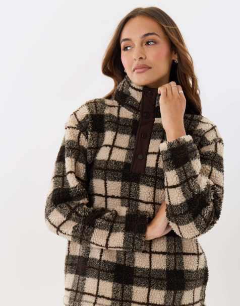 Threadbare Borg funnel neck fleece in ecru - view 1