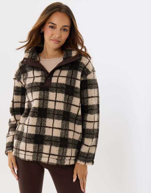 Threadbare Borg funnel neck fleece in ecru, 2 of 5