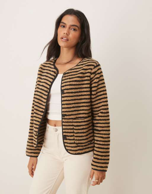 Threadbare borg jacket in chocolate stripe