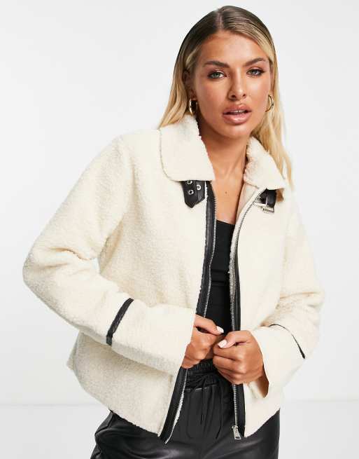 Cream borg jacket womens sale