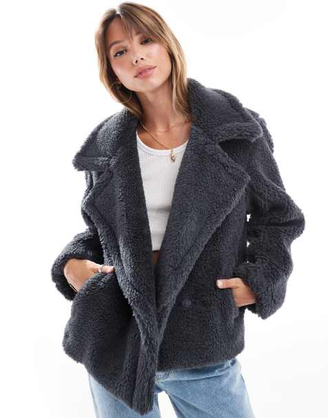Threadbare borg jacket with collar in grey - view 1