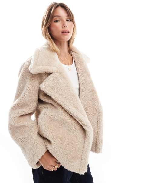 Threadbare borg jacket with collar in stone - view 1