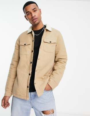 Threadbare borg lined overshirt shacket in camel - ASOS Price Checker