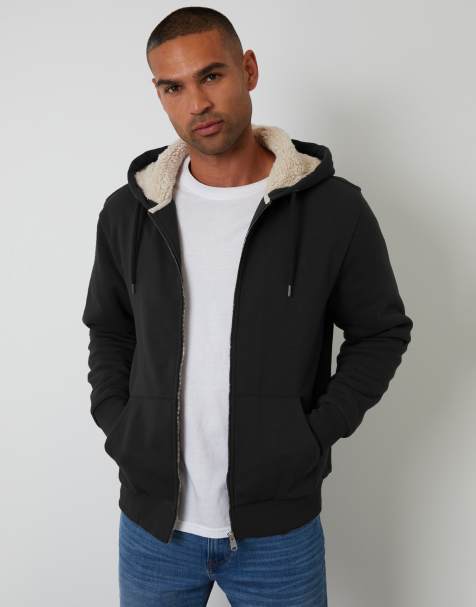 Threadbare Borg lined zip through hoodie in black - view 1