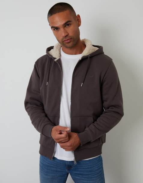 Threadbare Borg lined zip through hoodie in dark grey - view 1