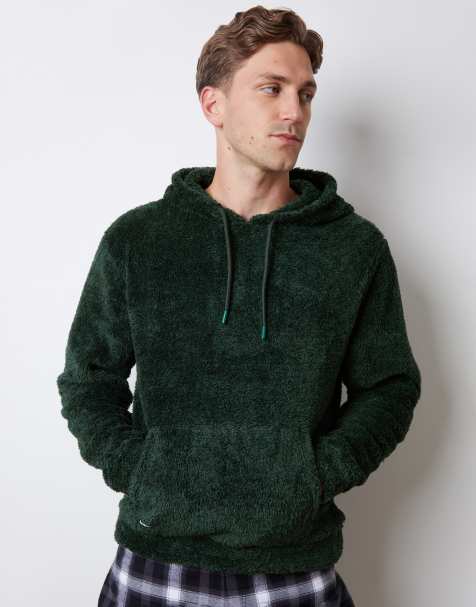 Threadbare Borg lounge hoodie in dark green - view 1