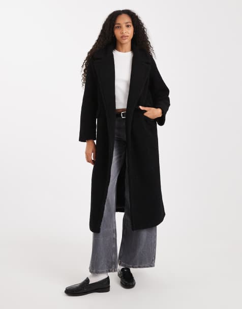 Threadbare borg maxi coat in black - view 1
