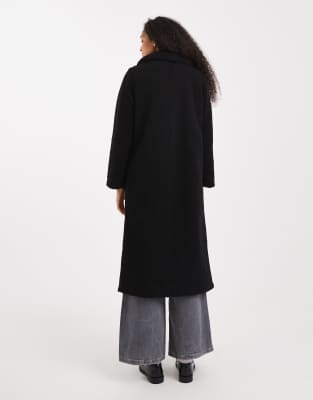 Threadbare Borg Maxi Coat In Black
