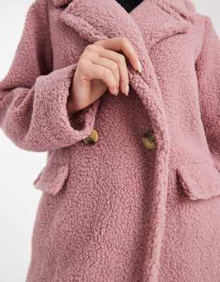 Threadbare Borg Maxi Coat In Pink