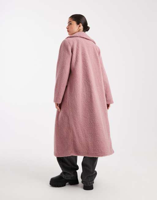 Threadbare borg maxi coat in pink | ASOS