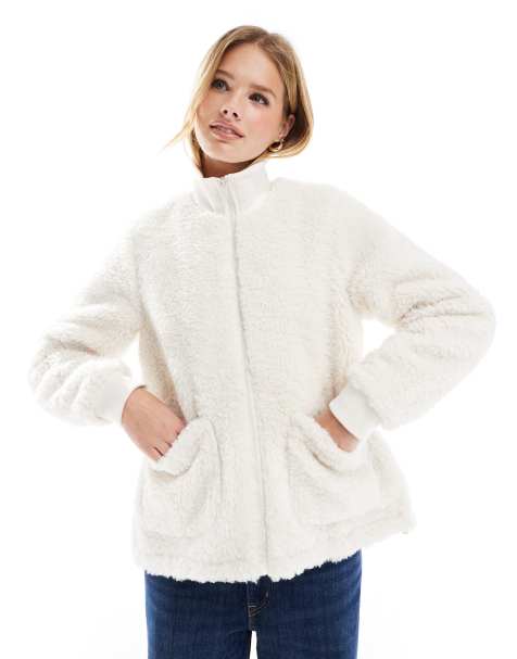 Threadbare borg zip through jacket in ecru - view 1