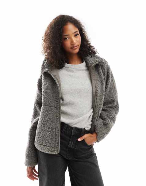 Threadbare borg zip through jacket in grey - view 1