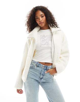 [Threadbare] Threadbare borg zip through jacket in white 16 White
