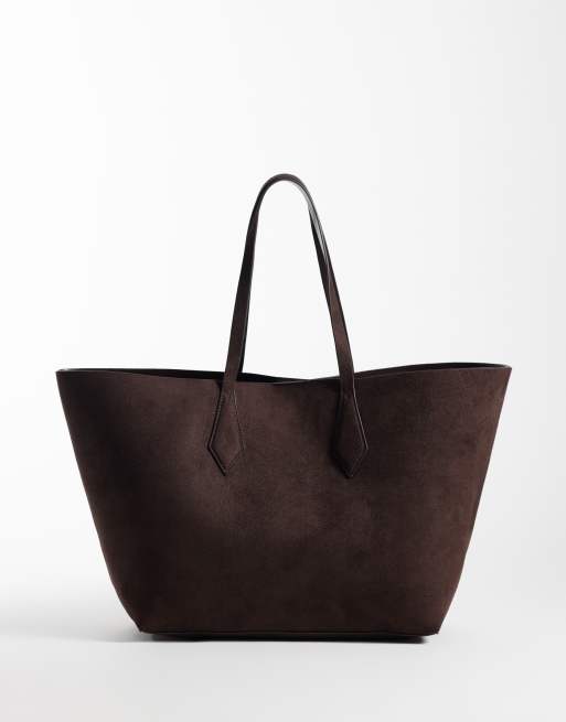 Threadbare borsa shopper in camoscio sintetico color cioccolato, 1 di 4