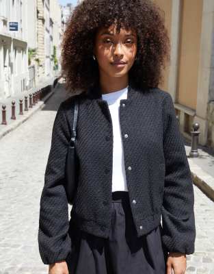 Threadbare Bouclé Bomber Jacket In Black