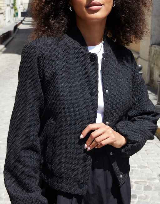 Threadbare Bouclé bomber jacket in black ASOS