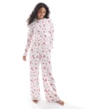 [Threadbare] Threadbare bow print long sleeve pyjama set in pink and white 12 White