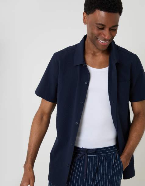 Threadbare Boxy fit textured short sleeve shirt in navy
