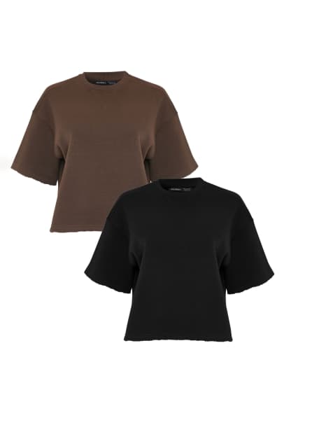 Threadbare Boxy short sleeve sweatshirts (2 pack) in chocolate - view 1